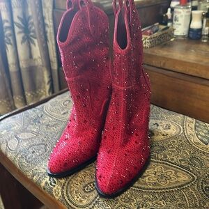 Jessica Simpson red sparkle cowboy boot. New in box size 7m